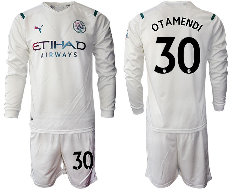 Men 2021-2022 Club Manchester city away white Long Sleeve #30 Soccer Jersey->manchester city jersey->Soccer Club Jersey